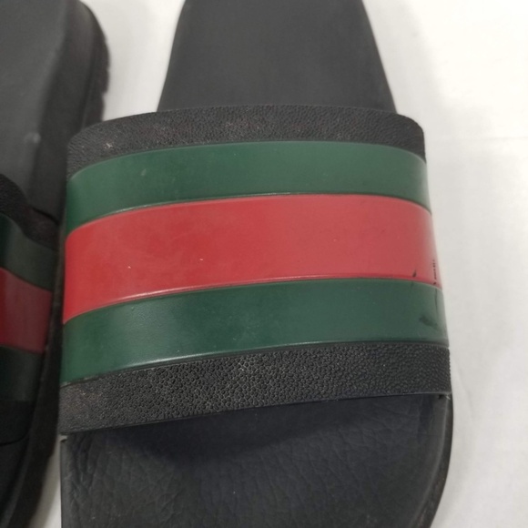Mens Gucci Green Red Web Signature Stripe Slide Sandal Black Rubber Size 11 - Picture 3 of 16